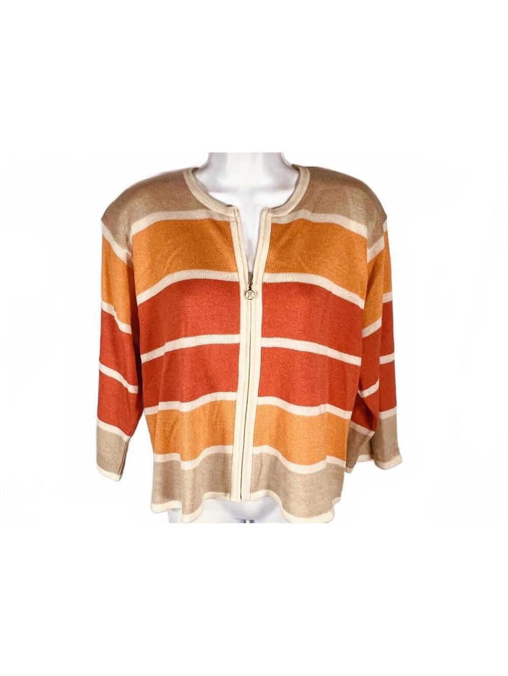 SAN REMO Laura Knits  |Vintage 90s  Striped Zip Cardigan Sunset Boho 70s Vibe/ L